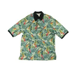 Tuttle Golf Collection Mens Hawaiian Polo Shirt L Parrot Birds Green